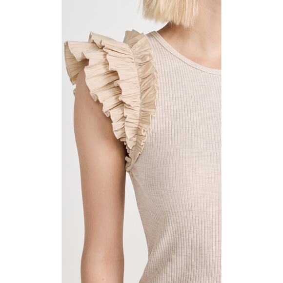Ulla Johnson Lilo Top in Cobblestone tan with ruffle shoulders Medium - Picture 5 of 11